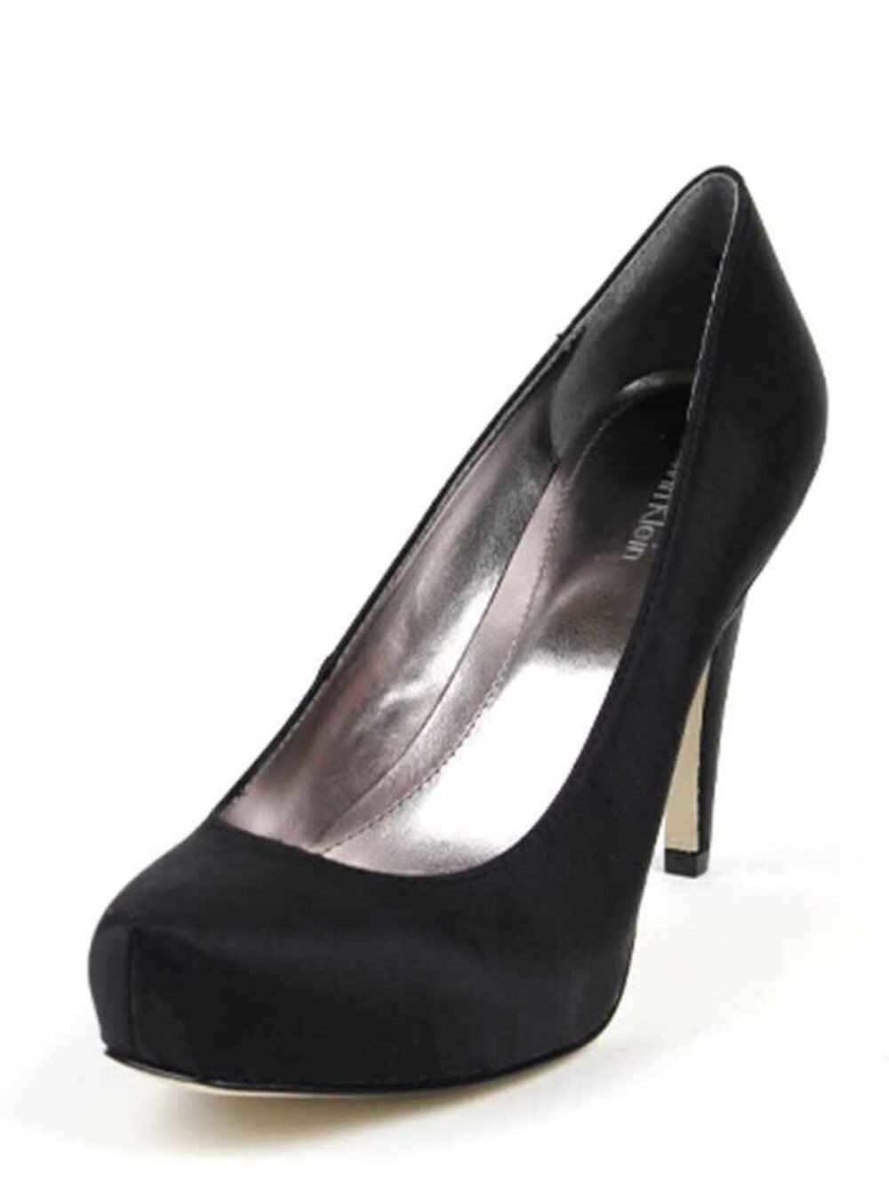 New without box. Calvin Klein Colette classic black satin pump with high heel an